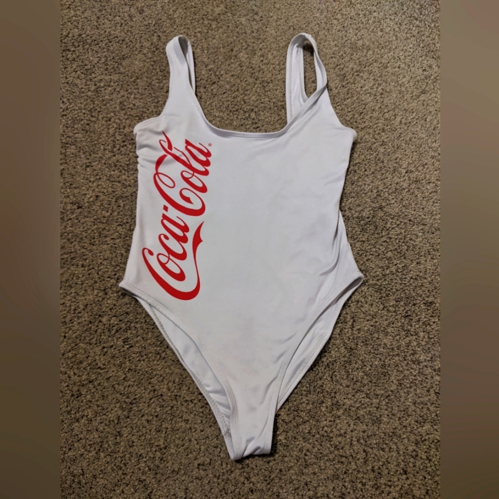 White bathing suit one piece coca cola retro